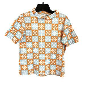 RARE Junko Shimada‎ Maxfli Polo Made In Japan Cotton Daisy Check Orange Blue S